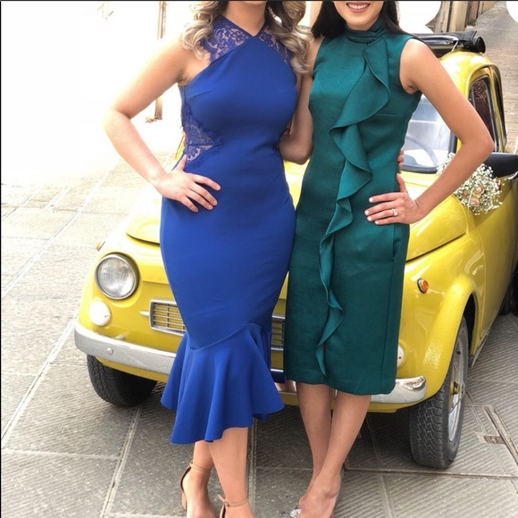 ASOS Blue Dress Lace insert sides flare hem Sz6 - Picture 5 of 5